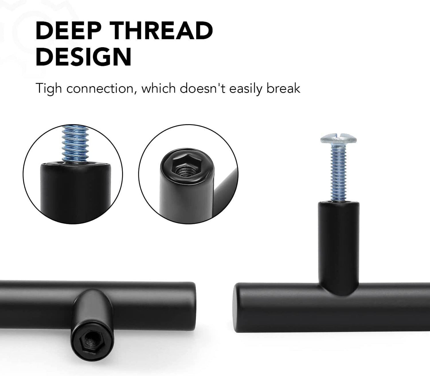 Kitchen Cupboard Cabinet T-Bar Door Handles Brushed Stainless Steel Black in UK
