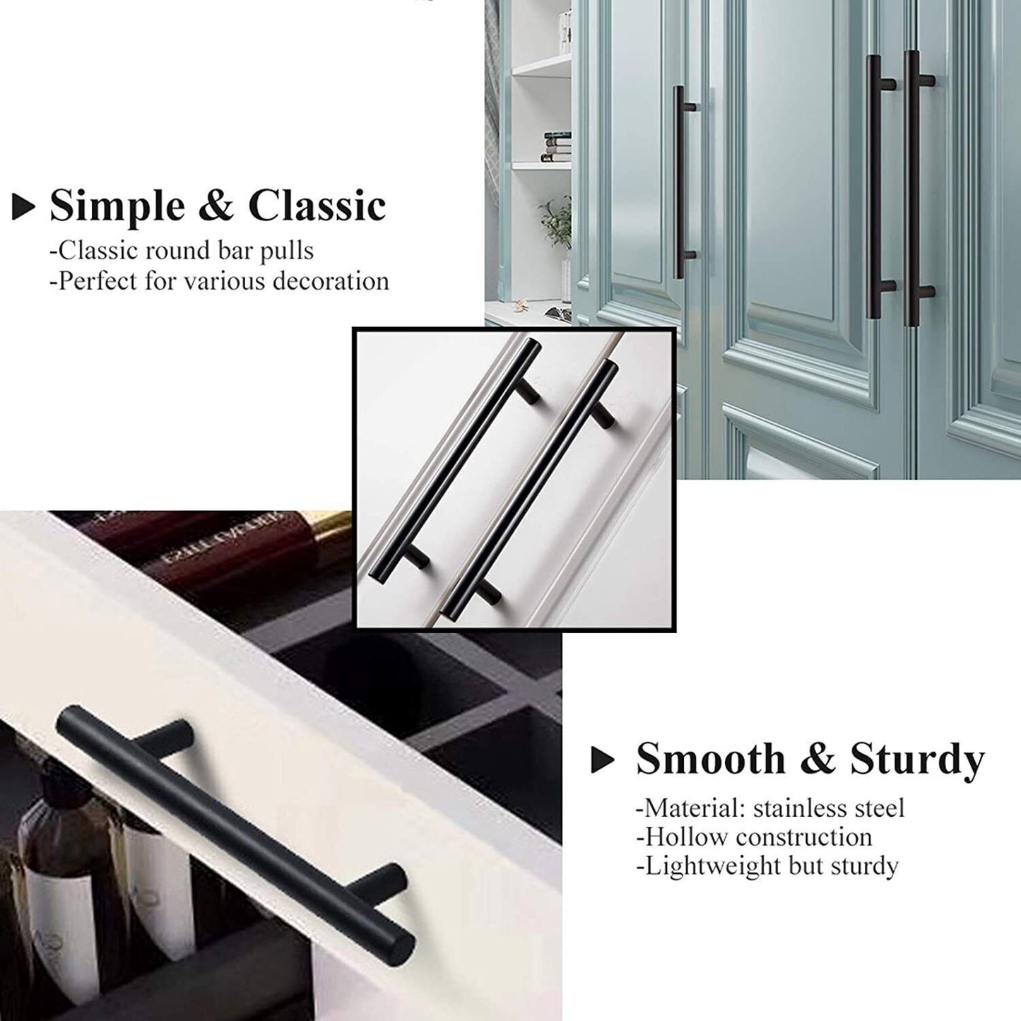 Kitchen Cupboard Cabinet T-Bar Door Handles Brushed Stainless Steel Black in UK