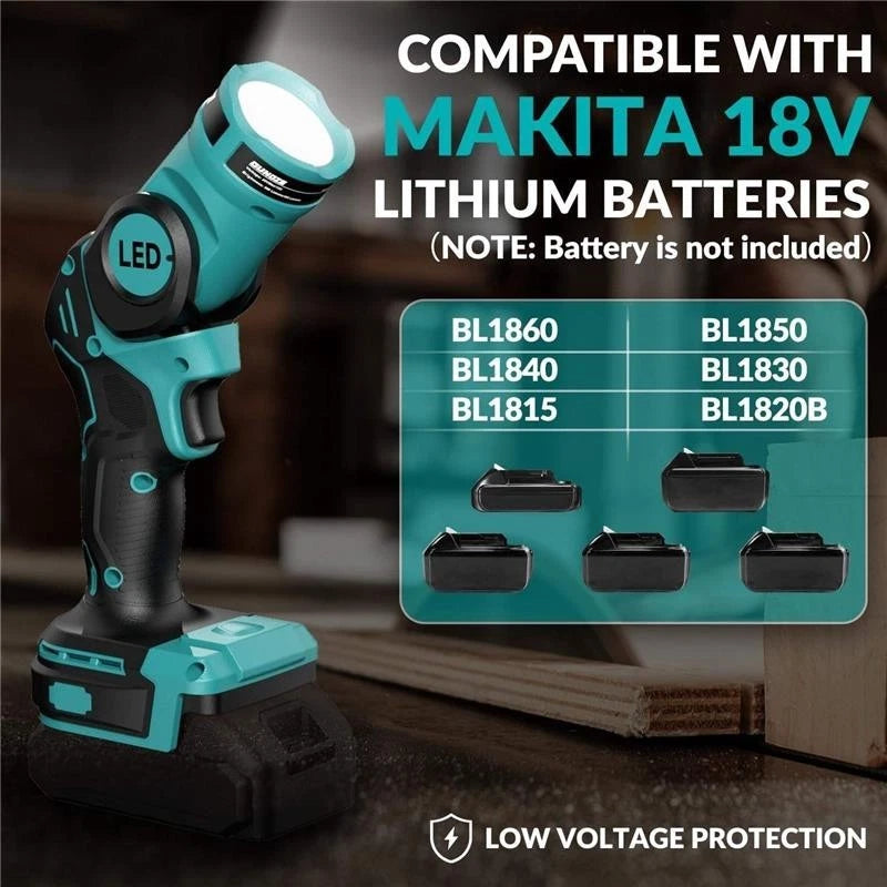 140° Rotating Handheld Torch Cordless LED Work Light for Dewalt 18V 20V Battery