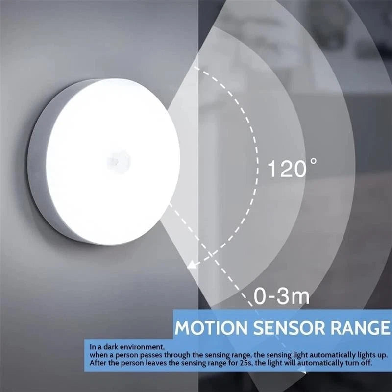 4xMotion Sensor Light USB Wireless PIR Battery WallCabinet Stair Night Lamp 8LED