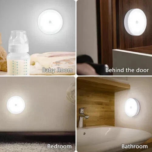 4xMotion Sensor Light USB Wireless PIR Battery WallCabinet Stair Night Lamp 8LED