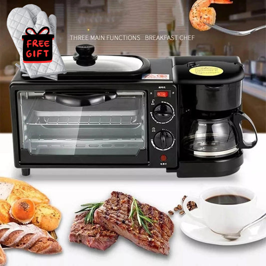 3 In 1 Breakfast Machine Bread Toaster Electric Mini Oven Coffee Maker Pizzaoven