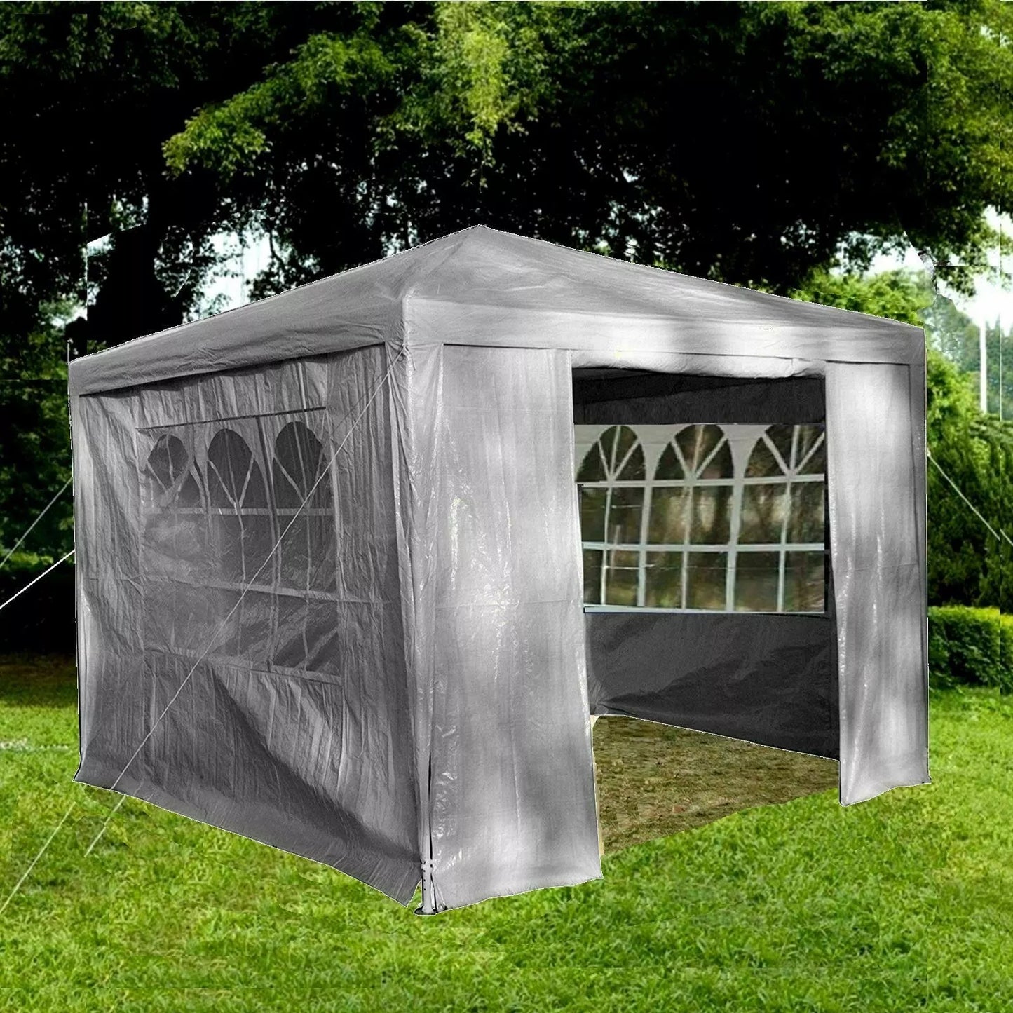 Gazebo With Sides Garden Marquee PE Awning Beach Party Camping Tent Canopy 3x3m