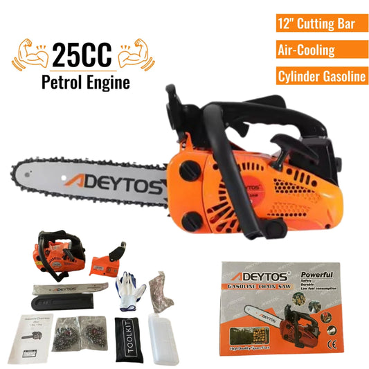 Top Handle Petrol Chainsaw 25cc 2 Stroke 12" Bar and 2 Chains Limbing Logs