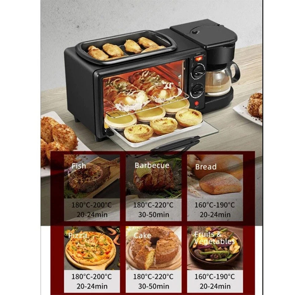 3 In 1 Breakfast Machine Bread Toaster Electric Mini Oven Coffee Maker Pizzaoven