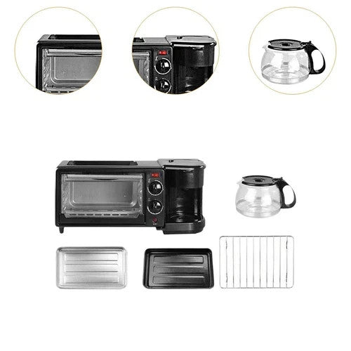 3 In 1 Breakfast Machine Bread Toaster Electric Mini Oven Coffee Maker Pizzaoven