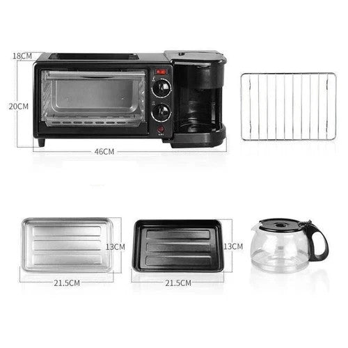 3 In 1 Breakfast Machine Bread Toaster Electric Mini Oven Coffee Maker Pizzaoven