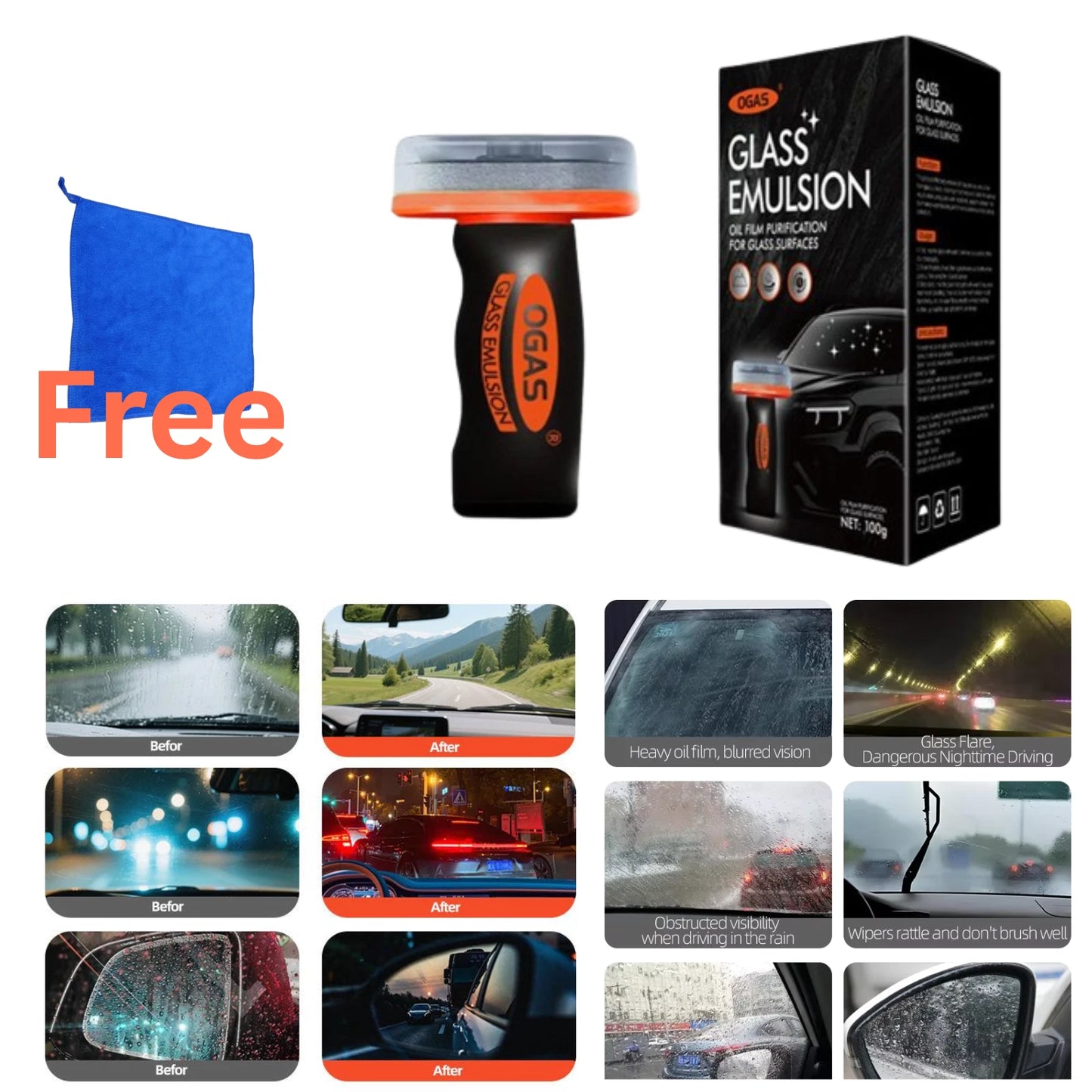 OGAS GLACO COMPOUND ROLL ON GLASS COMPOUND CLEANER OILY FILM REMOVER CAR WINDOW