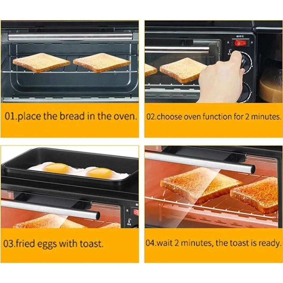 3 In 1 Breakfast Machine Bread Toaster Electric Mini Oven Coffee Maker Pizzaoven