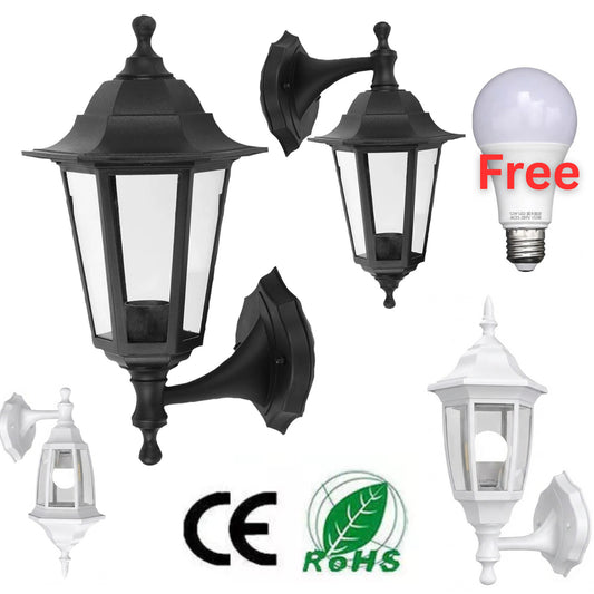 Wall-Mounted Outdoor Indoor Lantern Style Lamp Garden Home Lights with FREE BULB