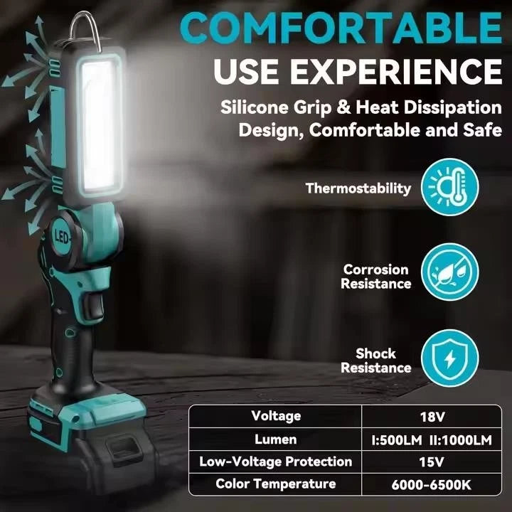 140° Rotating Handheld Torch Cordless LED Work Light for Dewalt 18V 20V Battery