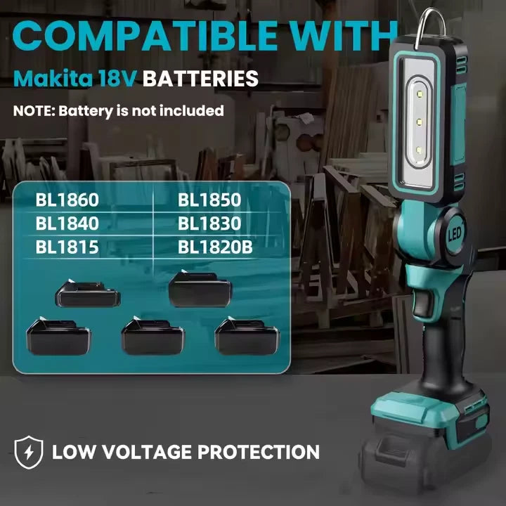 140° Rotating Handheld Torch Cordless LED Work Light for Dewalt 18V 20V Battery