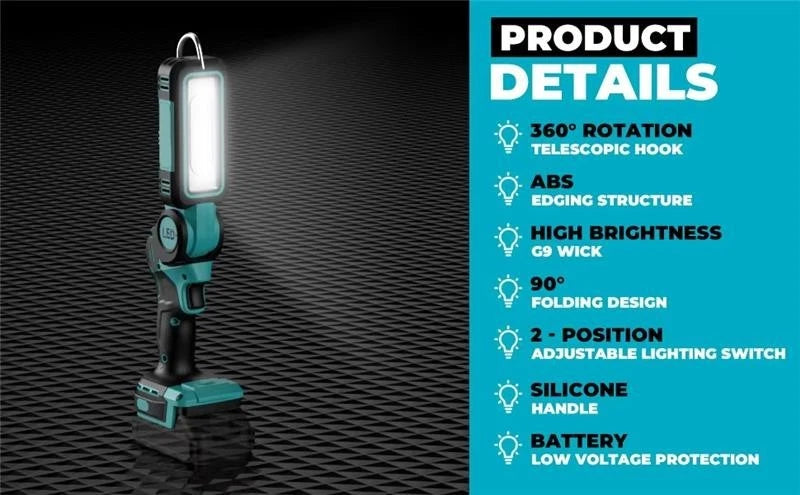 140° Rotating Handheld Torch Cordless LED Work Light for Dewalt 18V 20V Battery