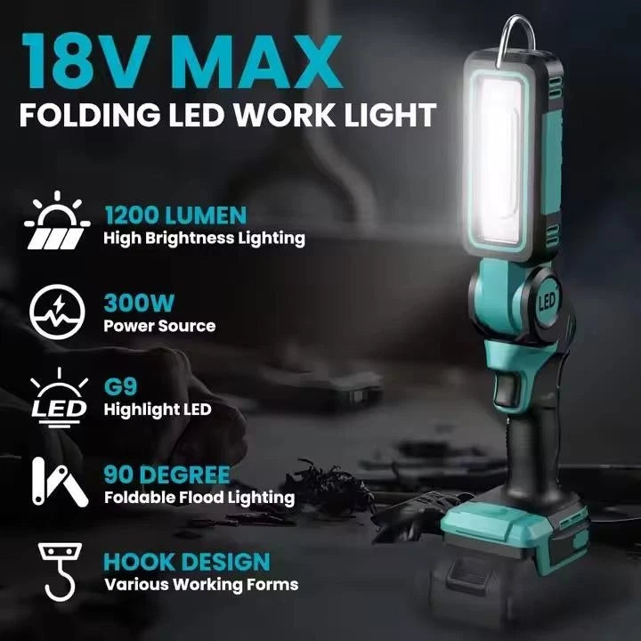 140° Rotating Handheld Torch Cordless LED Work Light for Dewalt 18V 20V Battery