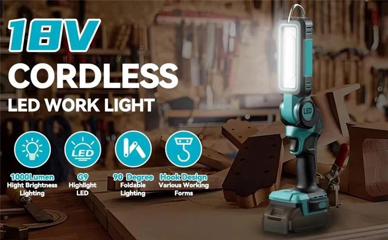 140° Rotating Handheld Torch Cordless LED Work Light for Dewalt 18V 20V Battery
