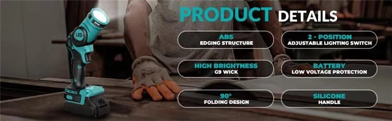 140° Rotating Handheld Torch Cordless LED Work Light for Dewalt 18V 20V Battery