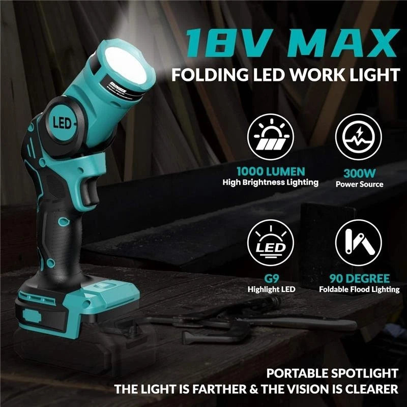 140° Rotating Handheld Torch Cordless LED Work Light for Dewalt 18V 20V Battery