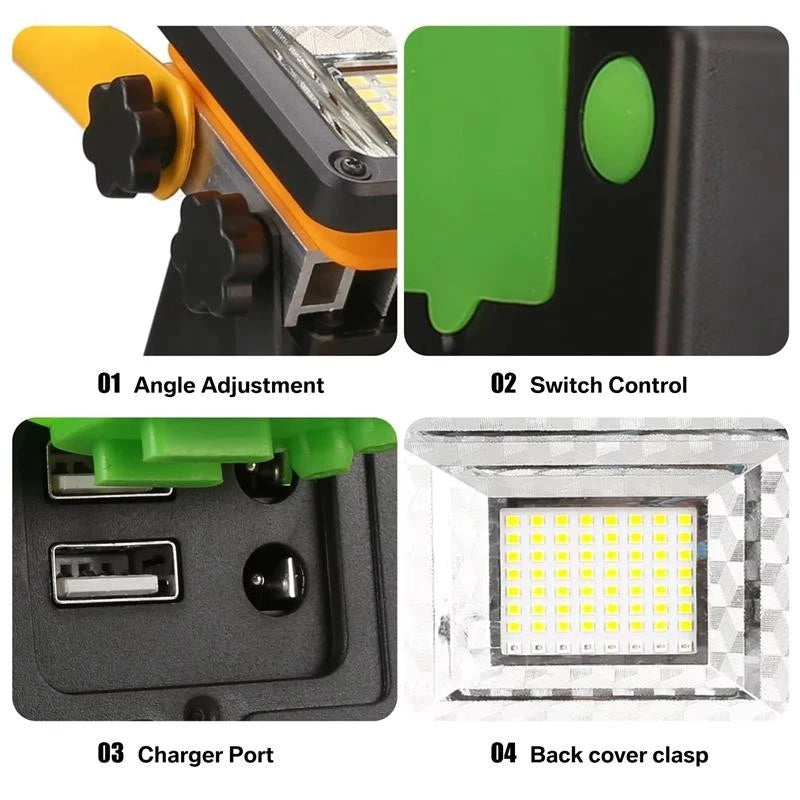 60W LED Rechargeable Cordless Work Site Flood Light Mobile Portable Camping Lamp