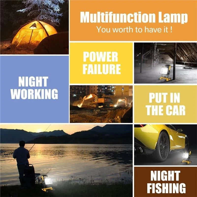 60W LED Rechargeable Cordless Work Site Flood Light Mobile Portable Camping Lamp