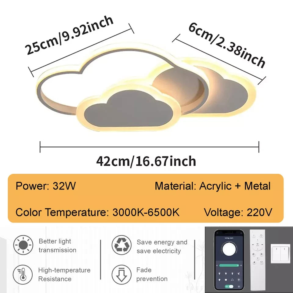 Dimmable LED Ceiling Light Modern Chandeliers Kid's Room Bedroom Cloud Lamp Tool