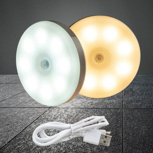 4xMotion Sensor Light USB Wireless PIR Battery WallCabinet Stair Night Lamp 8LED