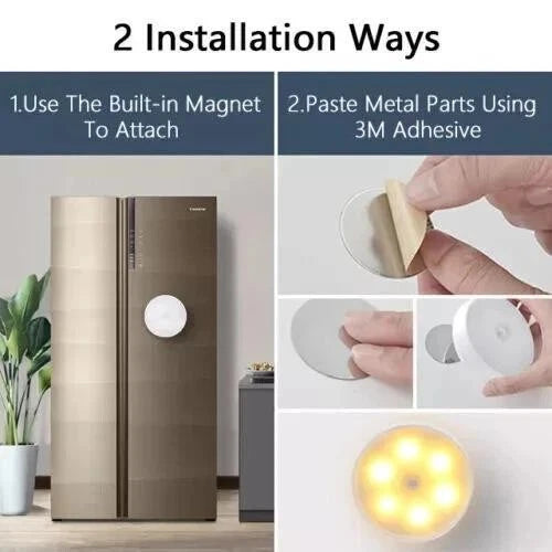 4xMotion Sensor Light USB Wireless PIR Battery WallCabinet Stair Night Lamp 8LED