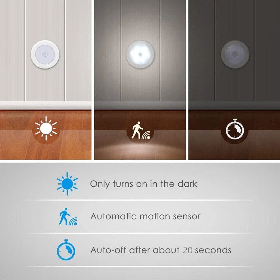4xMotion Sensor Light USB Wireless PIR Battery WallCabinet Stair Night Lamp 8LED